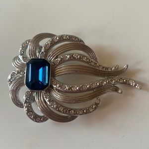 Vintage Seta Waterfall Brooch Blue Rhinestone silver